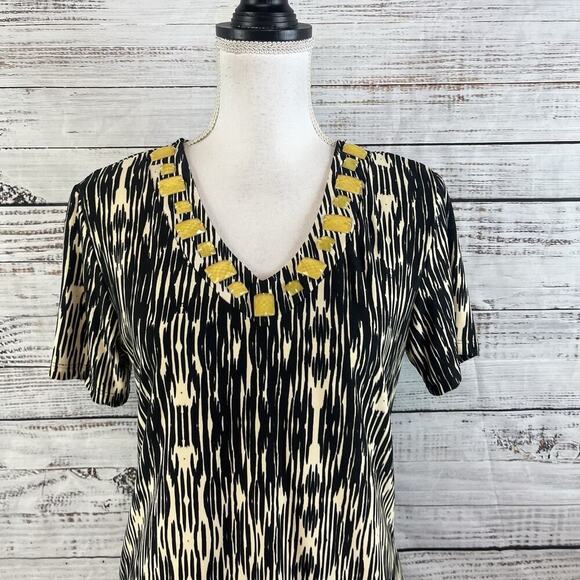 JM Collection 2pc Skirt Blouse Set Outfit size Small Black Camel Slinky Peasant - Picture 3 of 10